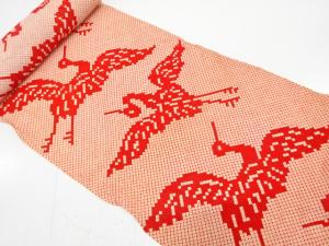 アンティーク　疋田に鶴模様はぎれ反物